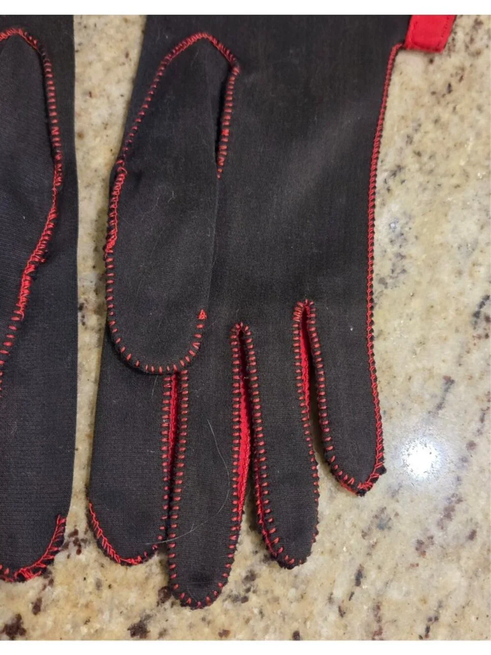 Vintage Womens Size M Gray Red Nylon Stretch Formal Gloves Shalimar